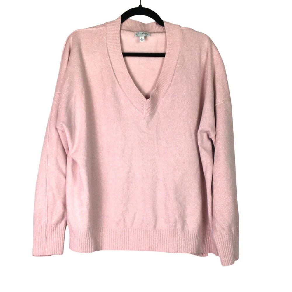 Wonderly‎ Metallic Shimmer V-Neck Pullover Sweater XL Blush Pink